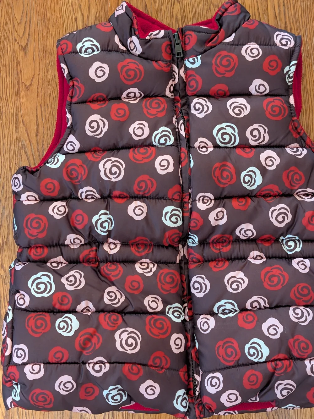 Gymboree Girls Sweet Treats Brown Floral Rose Patterned Fleece Lined Puffer Vest